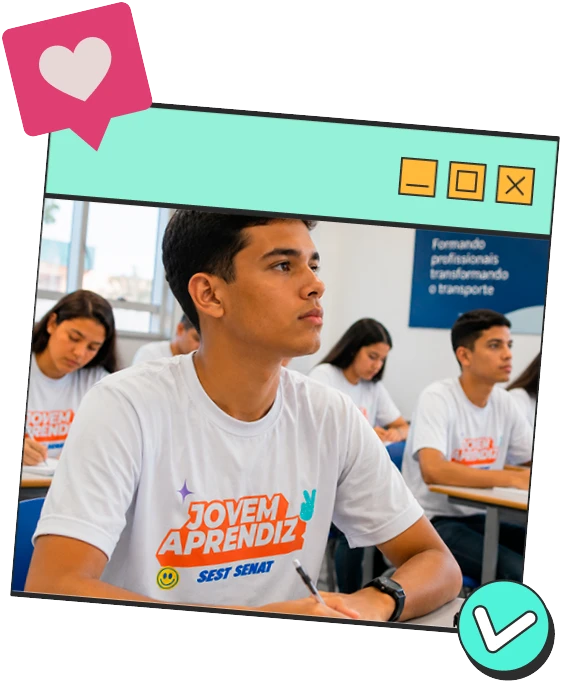 Jovens aprendizes em sala de aula do SEST SENAT